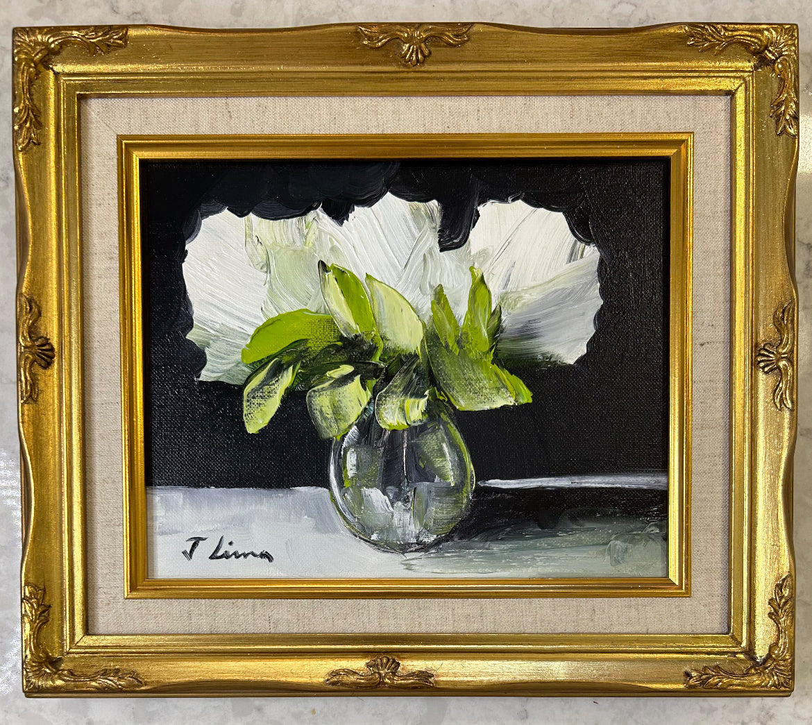 Original oil white flowers